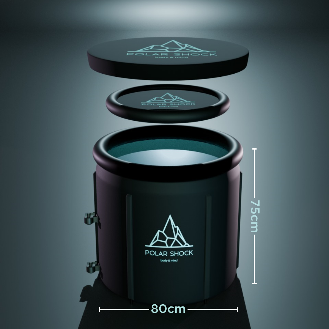 Portable ice bath by Polar Shock with lid and insulation, 80cm wide and 75cm tall